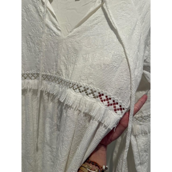 Line and Dot Maxi Dress Womens Size S White Tiered Fringe Bohemian Chic EUC - Picture 12 of 12